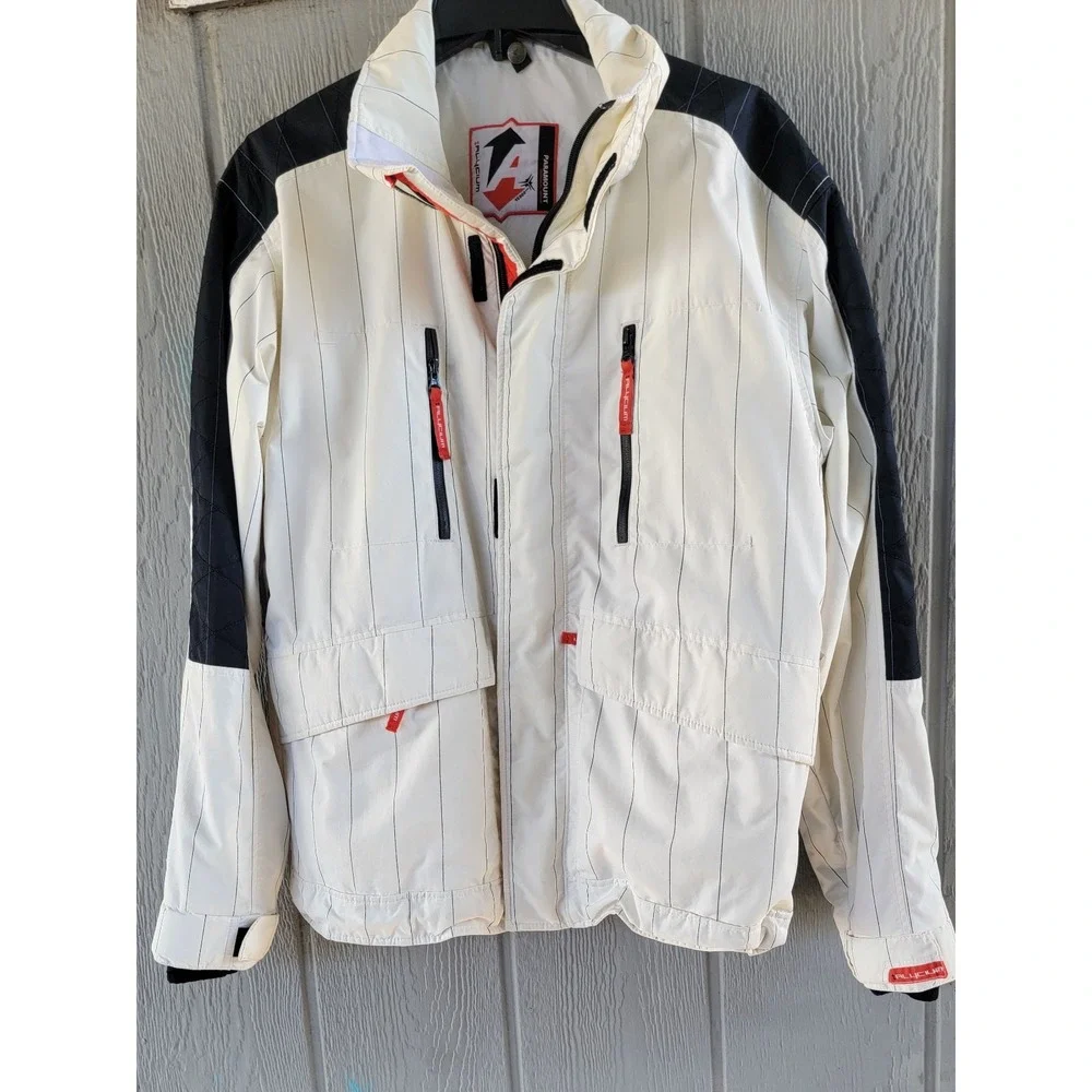 Y2k Alycium Paramount Mens Ski Jacket White Blue Stripe Winter Ski Jacket Mens S